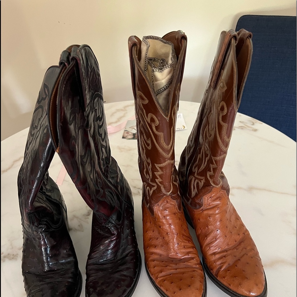 Two pair of Lucchese Ostrich skin boots.  PRICING IS PER PAIR.